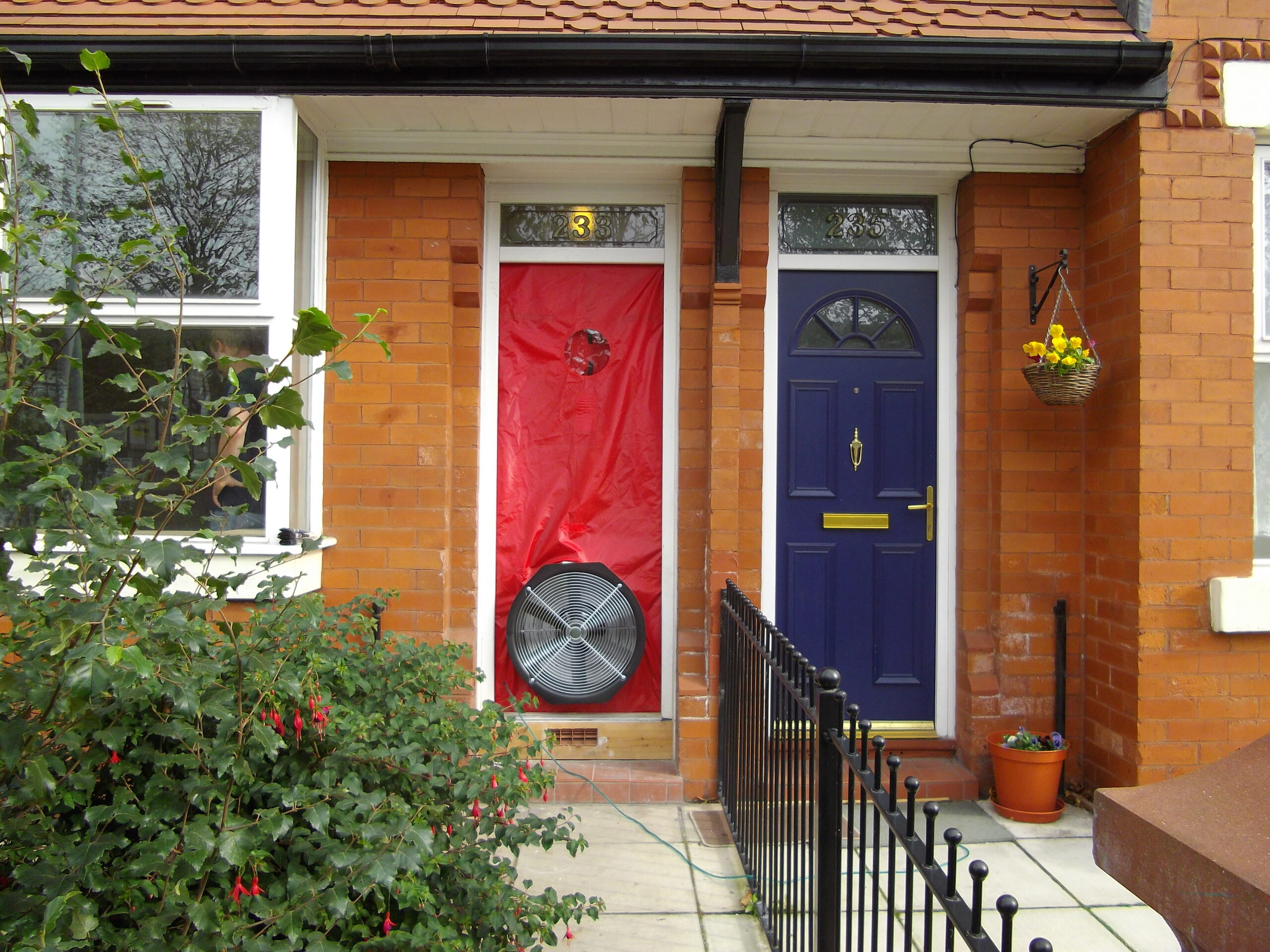 Blower door test on terraced house